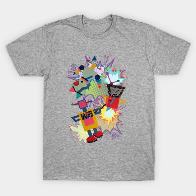 ROBOTS - ROBOT  PALS  ZAP! Memphis Post Modern Pop Style T-Shirt by SwagOMart